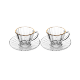 Jogo 2 Xícaras de Café com Pires Radial em Cristal Fio de Ouro 70ml - Ela Decora